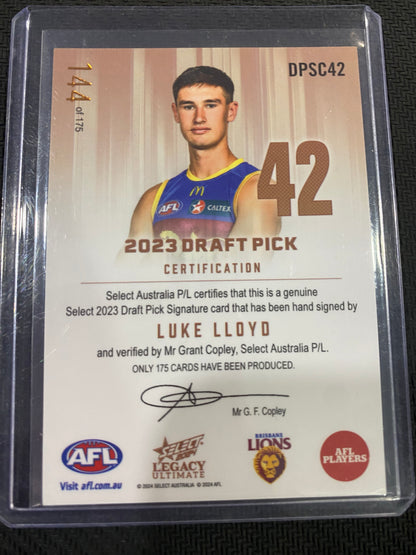 2024 AFL Select Legacy Ultimate - Luke Lloyd - Draft Pick Signature Copper 144/175