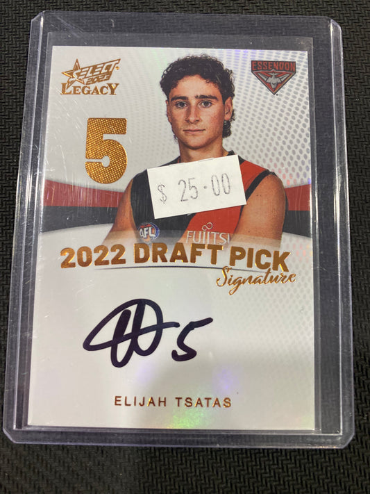 2023 AFL Select Legacy - Elijah Tsatas - Draft Pick Signature Copper 124/175