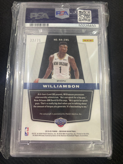2020 NBA Panini Obsidian - Zion Williamson - PSA 10 - Auto 10 - POP 1 - Rookie Autograph 32/75