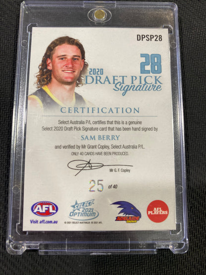 2021 AFL Select Optimum - Sam Berry - Draft Pick Signature Platinum 25/40