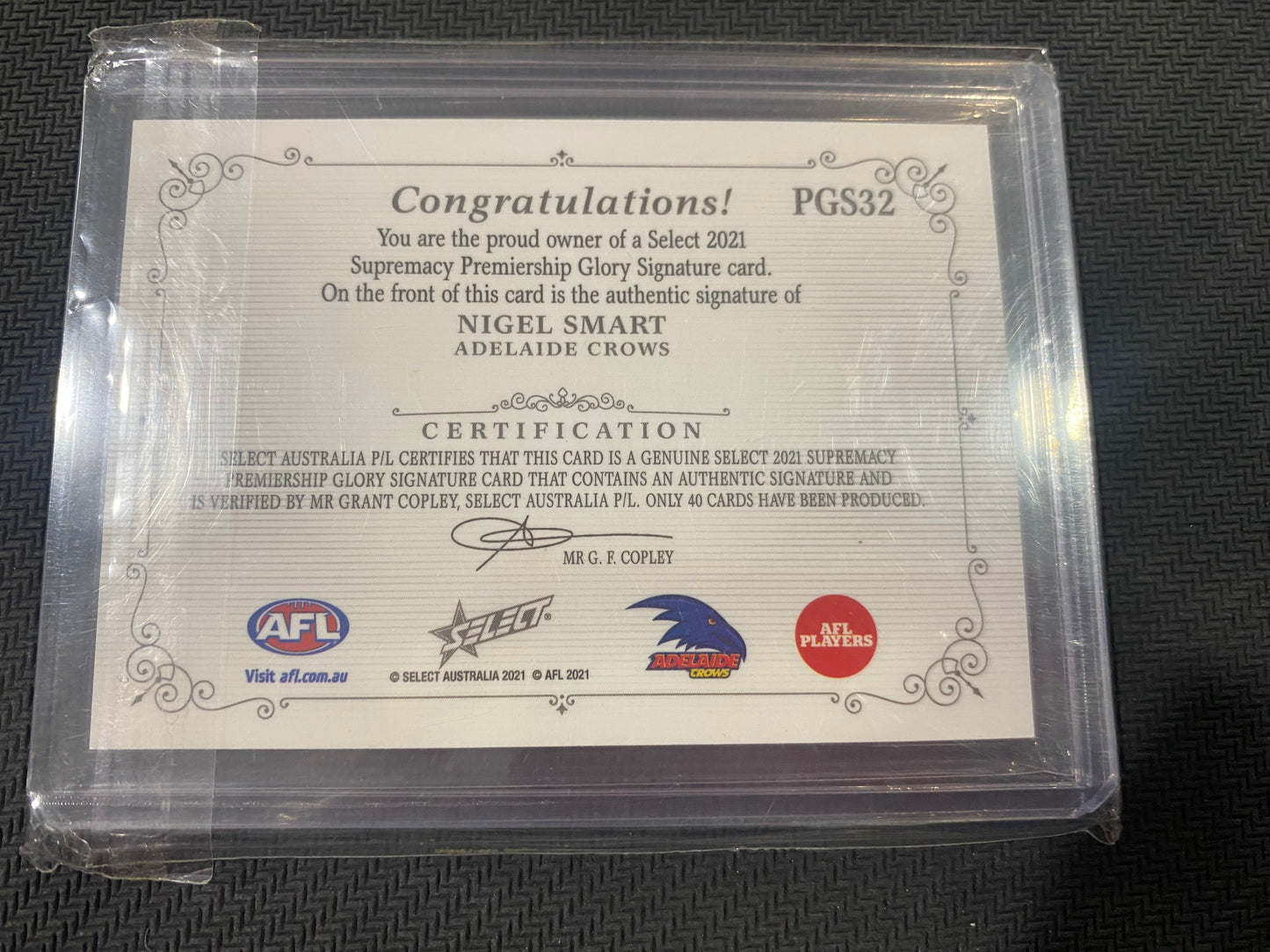 2021 AFL Select Supremacy - Nigel Smart - Premiership Glory Signature 09/40