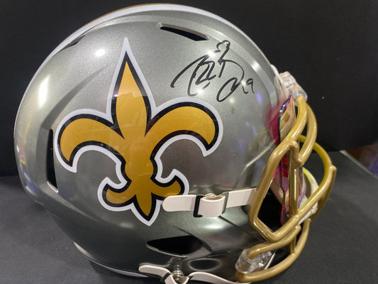 The highlighted item is a New Orleans Saints "Flash" Alternate Football Helmet, hand-signed by legendary quarterback and future Hall of Famer Drew Brees - Beckett Witnessed Authentication