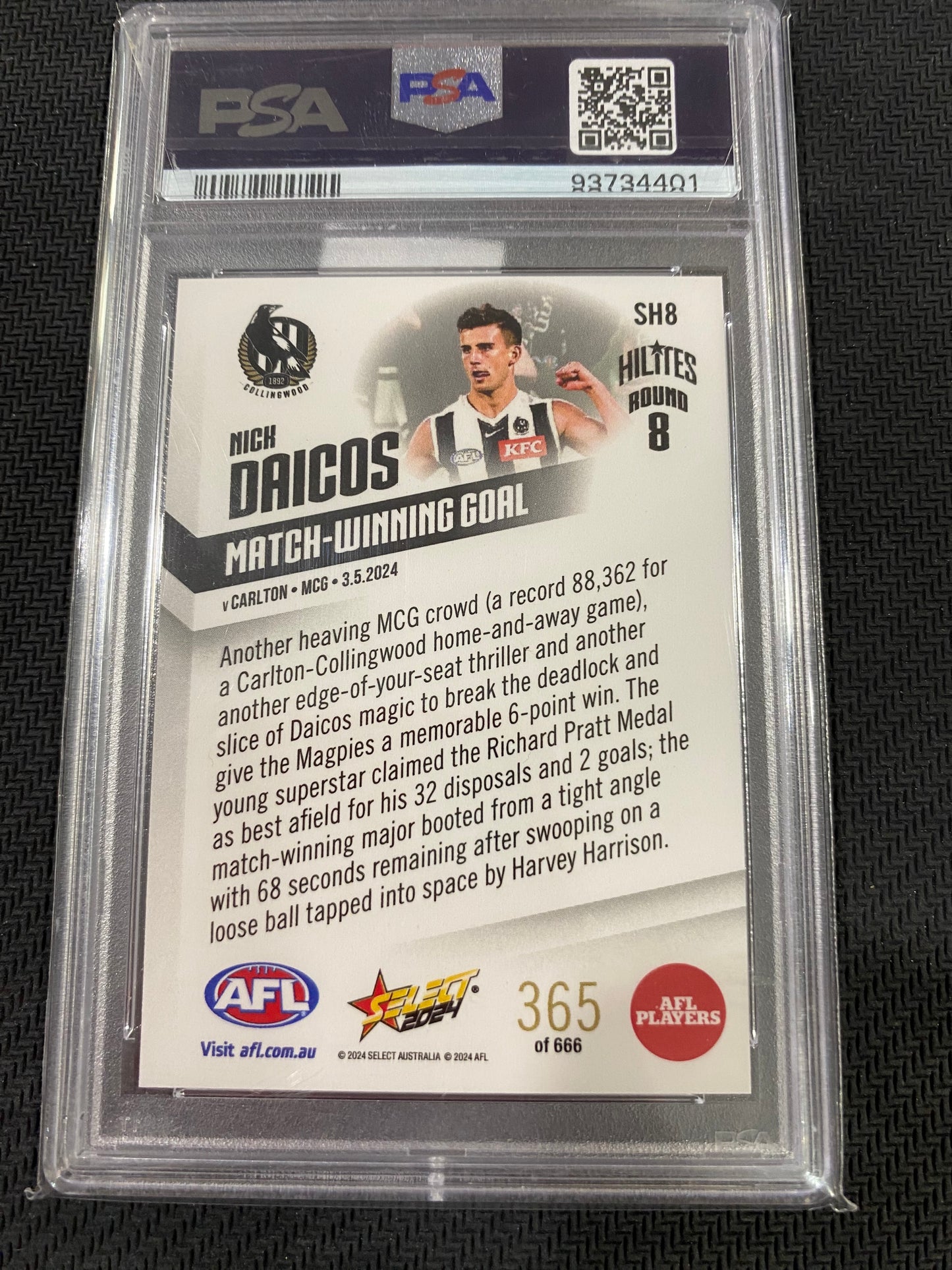 2024 AFL Select - Nick Daicos - PSA 10 - Hilites 365/666