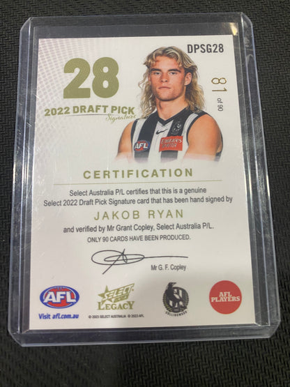 2024 AFL Select Legacy - Jakob Ryan - Draft Pick Signature Gold 81/90