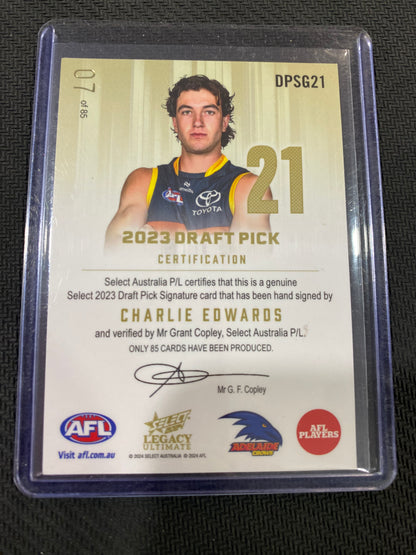 2024 AFL Select Legacy Ultimate - Charlie Edwards - Draft Pick Signature Gold 07/85