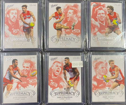2019 AFL Select Supremacy 6 Card Team Set /90 - Franklin, Heeney, Kennedy, Mills, Lloyd and Parker