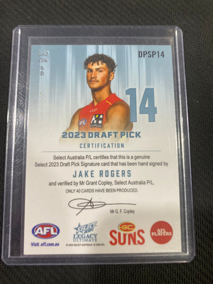 2024 AFL Select Legacy Ultimate - Jake Rogers - Draft Pick Signature Platinum 34/40