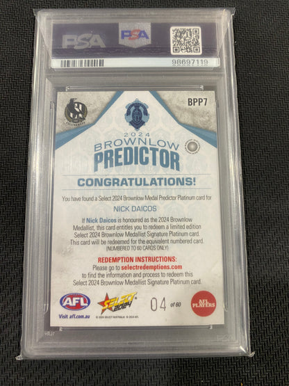 2024 AFL Select - Nick Daicos - PSA 10 - Brownlow Predictor Platinum 04/60