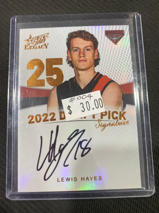 2023 AFL Select Legacy - Lewis Hayes - Draft Pick Signature Copper 004/175