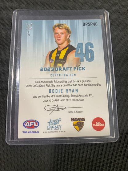 2024 AFL Select Legacy Ultimate - Bodie Ryan - Draft Pick Signature Platinum 38/40