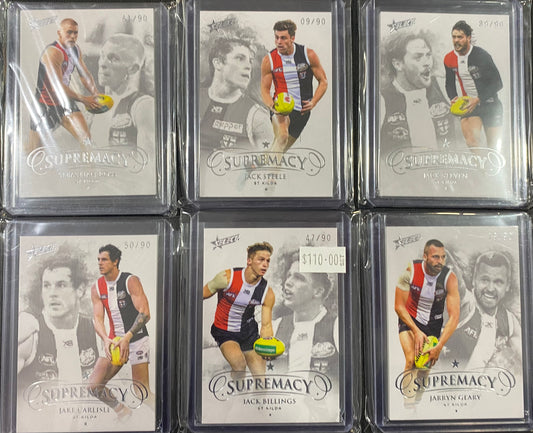 2019 AFL Select Supremacy 6 Card Team Set /90 - Billings, Geary, Carlisle, Steven, Steele and Ross