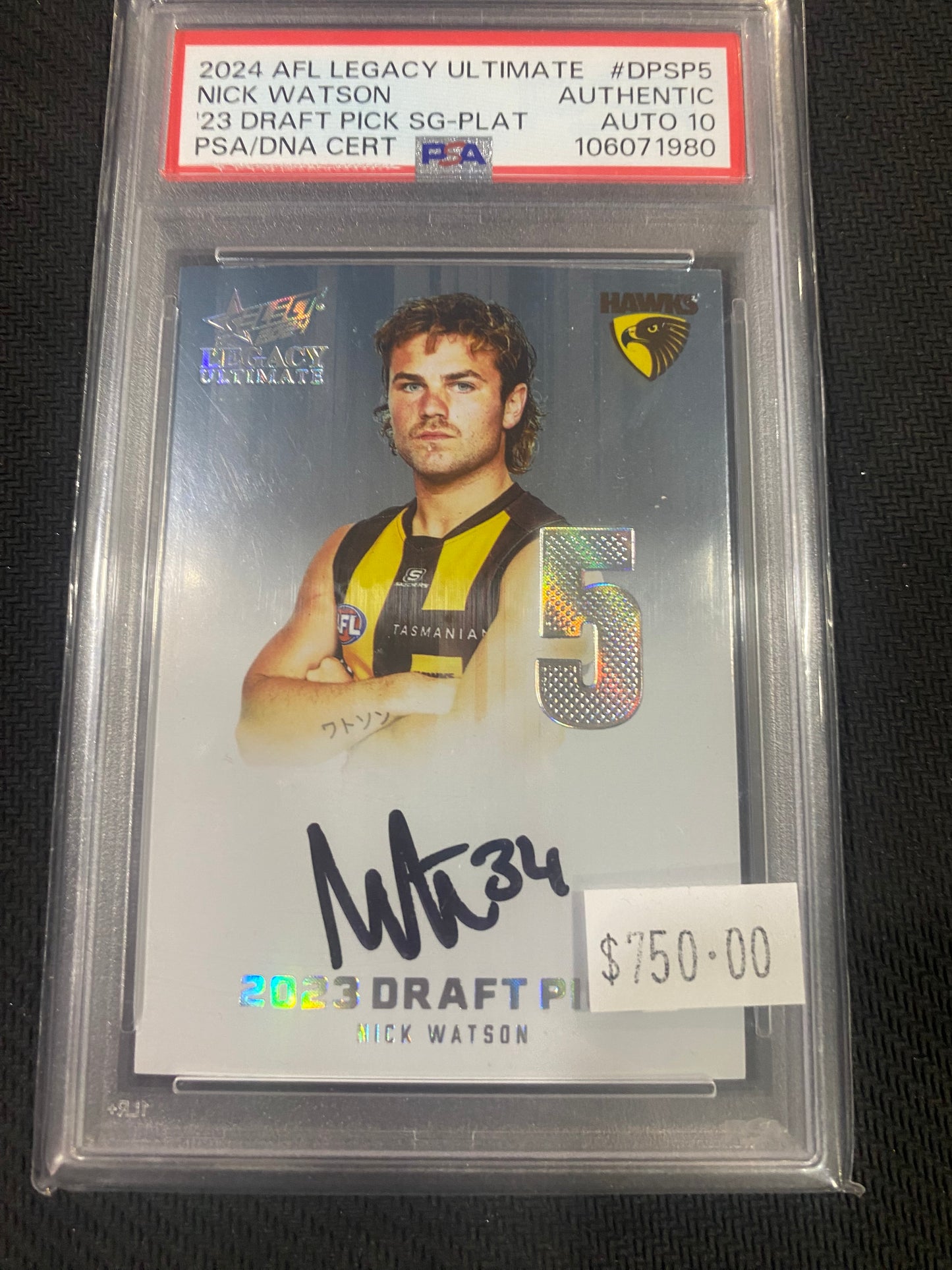 2024 AFL Select Legacy Ultimate - Nick Watson - PSA Auto 10 - Draft Pick Signature Platinum 23/40