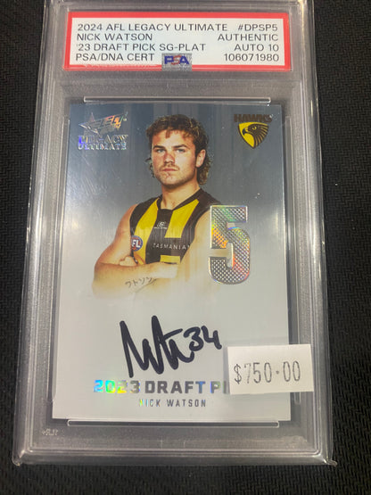 2024 AFL Select Legacy Ultimate - Nick Watson - PSA Auto 10 - Draft Pick Signature Platinum 23/40