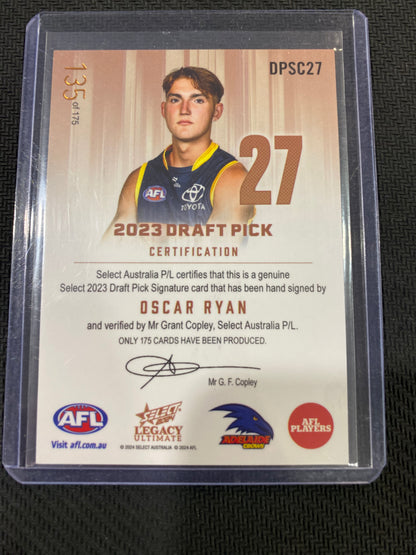2024 AFL Select Legacy Ultimate - Oscar Ryan - Draft Pick Signature Copper 135/175