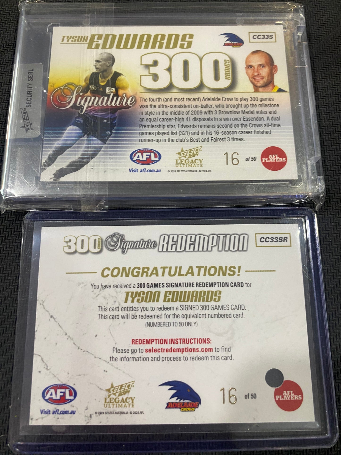 2024 AFL Select - Tyson Edwards - 300 Games Signature 16/50