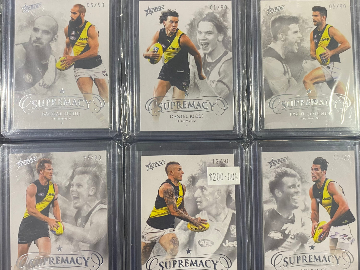 2019 AFL Select Supremacy 6 Card Team Set /90 - Martin, Cotchin, Rioli, Houli, Rance and Riewoldt