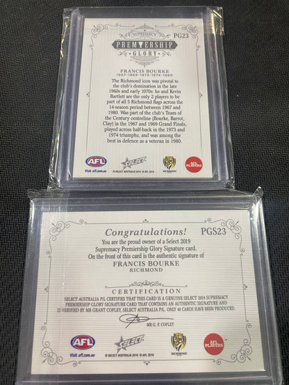 2019 AFL Select Supremacy - Bundle - Francis Bourke - Premiership Glory Insert 27/40 & Premiership Glory Signature 07/40