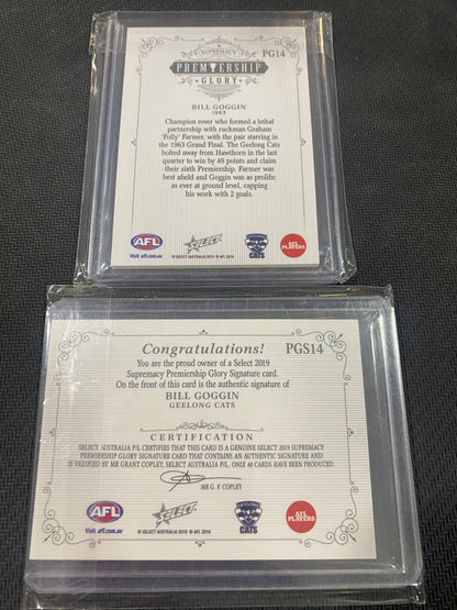 2019 AFL Select Supremacy - Bundle - Bill Goggin - Premiership Glory Insert 07/40 & Premiership Glory Signature 12/40