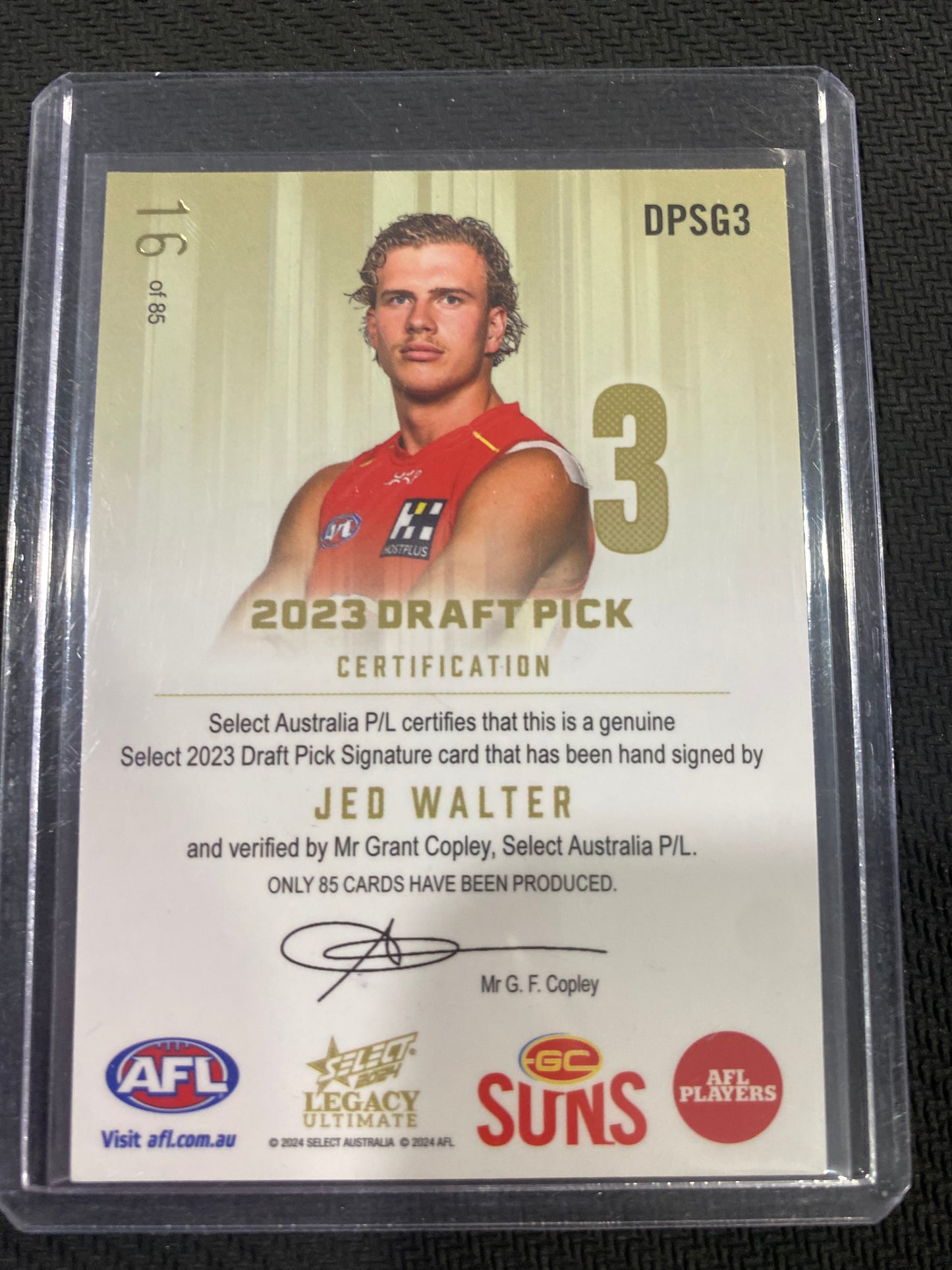 2024 AFL Select Legacy Ultimate - Jed Walter - Draft Pick Signature Gold 16/85