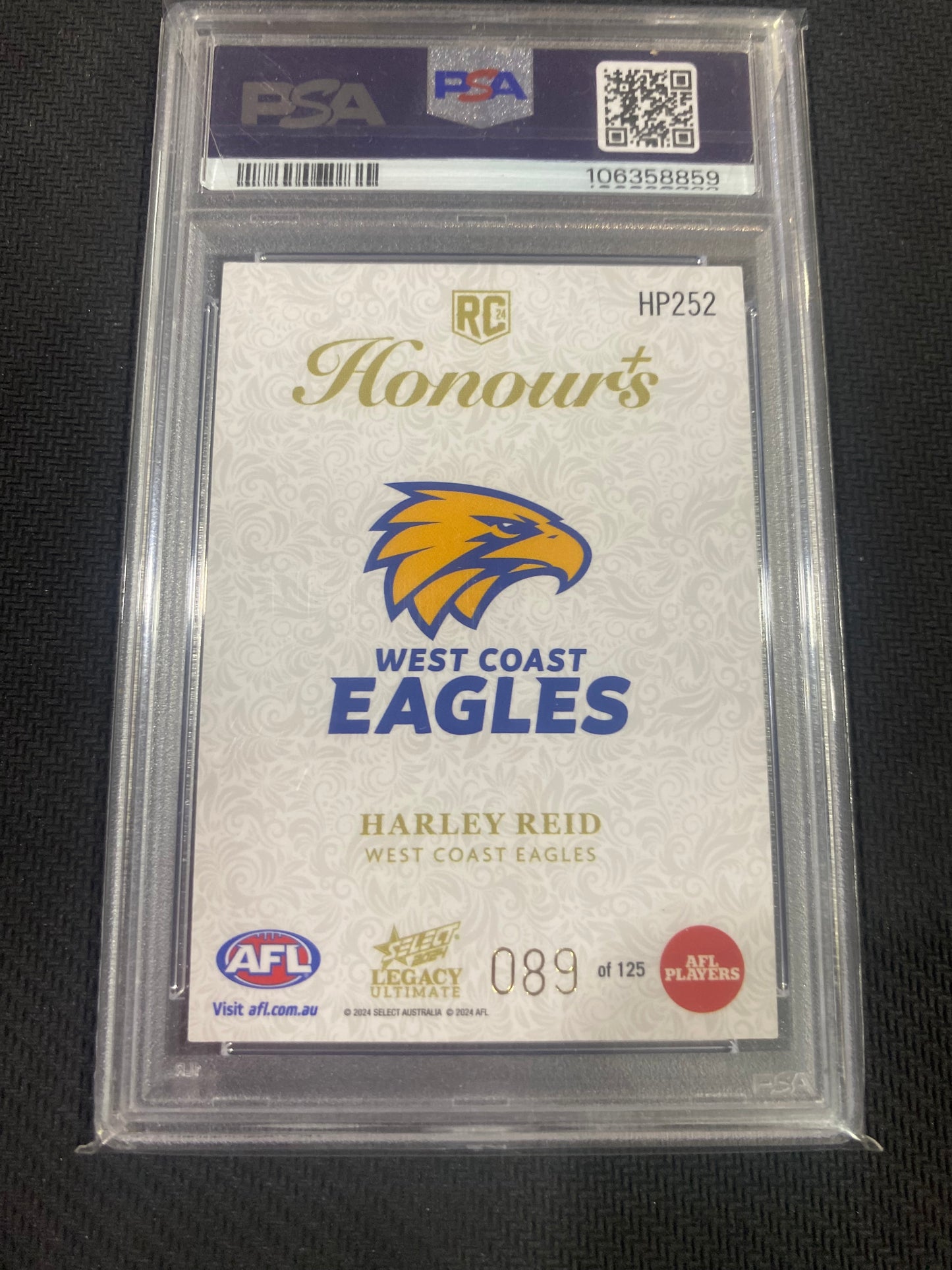 2025 AFL Select Legacy Ultimate - Harley Reid - PSA 10 - Honours Plus 099/125