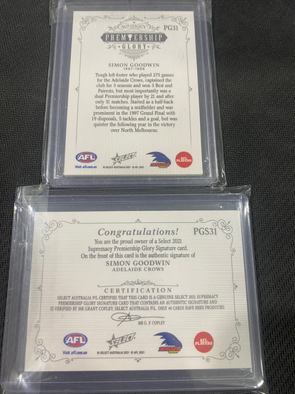 2021 AFL Select Supremacy - Bundle - Simon Goodwin - Premiership Glory Insert 05/40 & Premiership Glory Signature 12/40