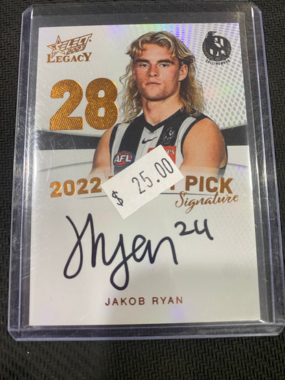 2023 AFL Select Legacy - Jakob Ryan - Draft Pick Signature Copper 099/175