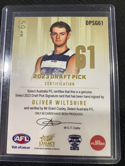 2024 AFL Select Legacy Ultimate - Oliver Wiltshire - Draft Pick Signature Gold 59/85