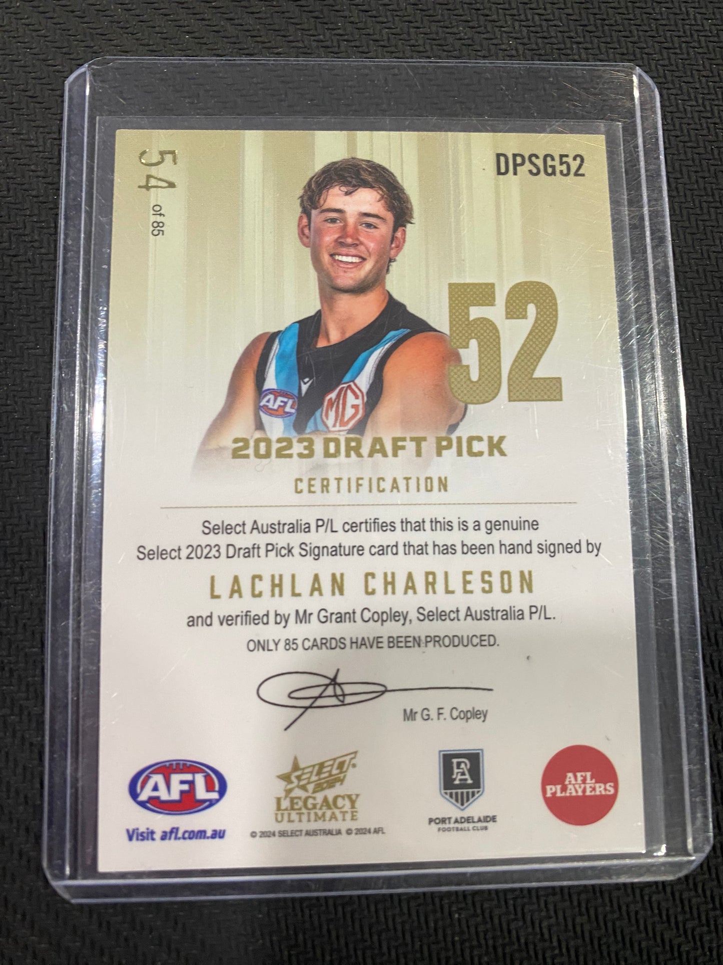 2024 AFL Select Legacy Ultimate - Lachlan Charleson - Draft Pick Signature Gold 54/85