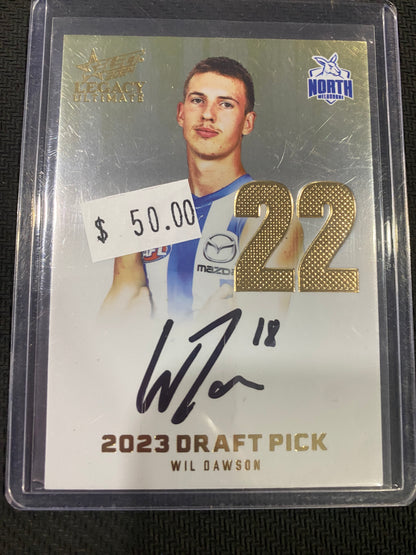 2024 AFL Select Legacy Ultimate - Wil Dawson - Draft Pick Signature Gold 09/85