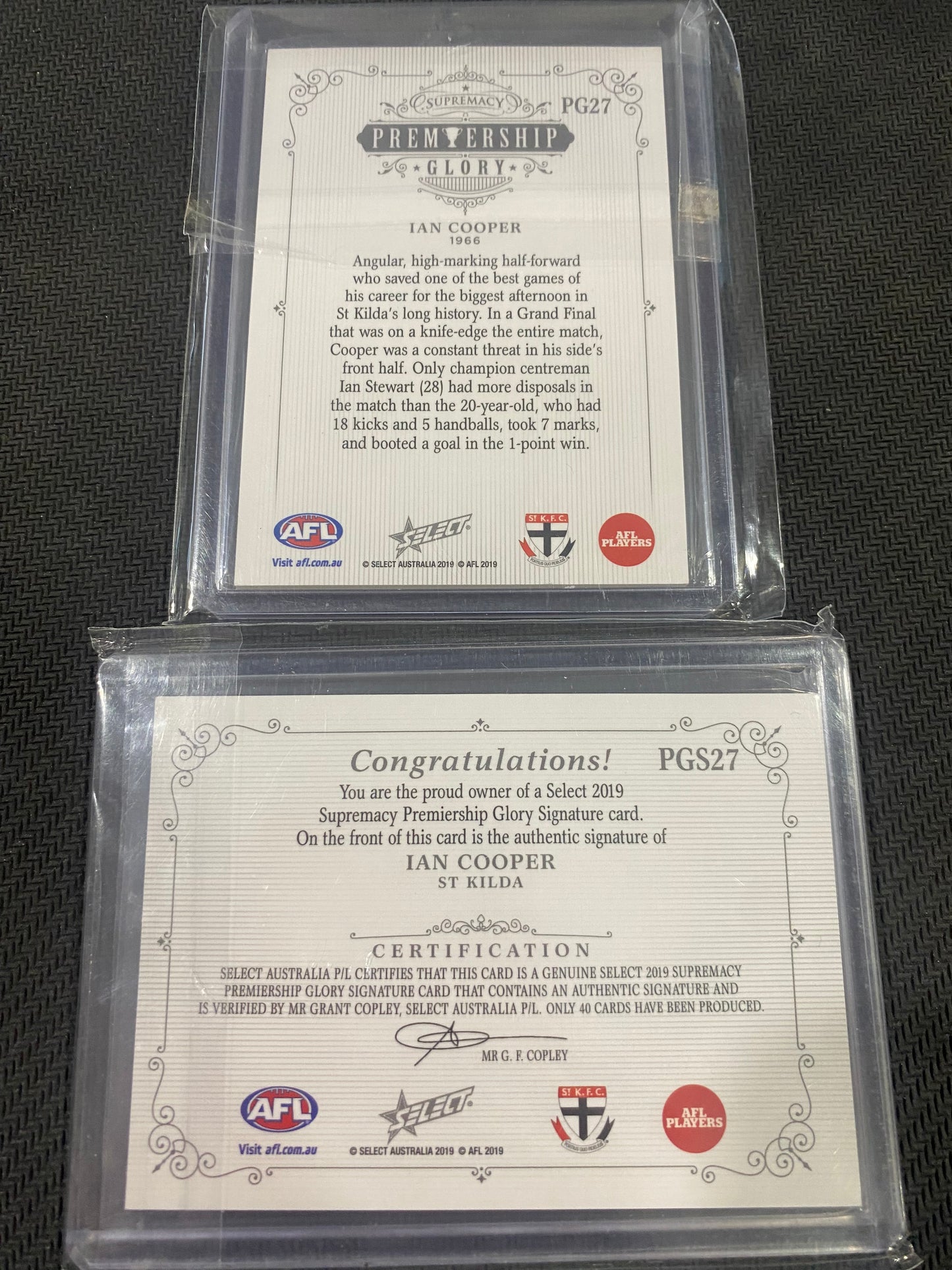 2019 AFL Select Supremacy - Bundle - Ian Cooper - Premiership Glory Insert 38/40 & Premiership Glory Signature 09/40
