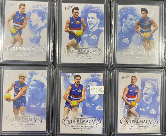 2019 AFL Select Supremacy 6 Card Team Set /90 - Bontempelli, Hunter, Johannisen, Macrea, McLean and Wood