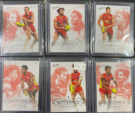 2019 AFL Select Supremacy 6 Card Team Set /90 - Harbrow, Martin, Miller, Wright, Weller and Thompson