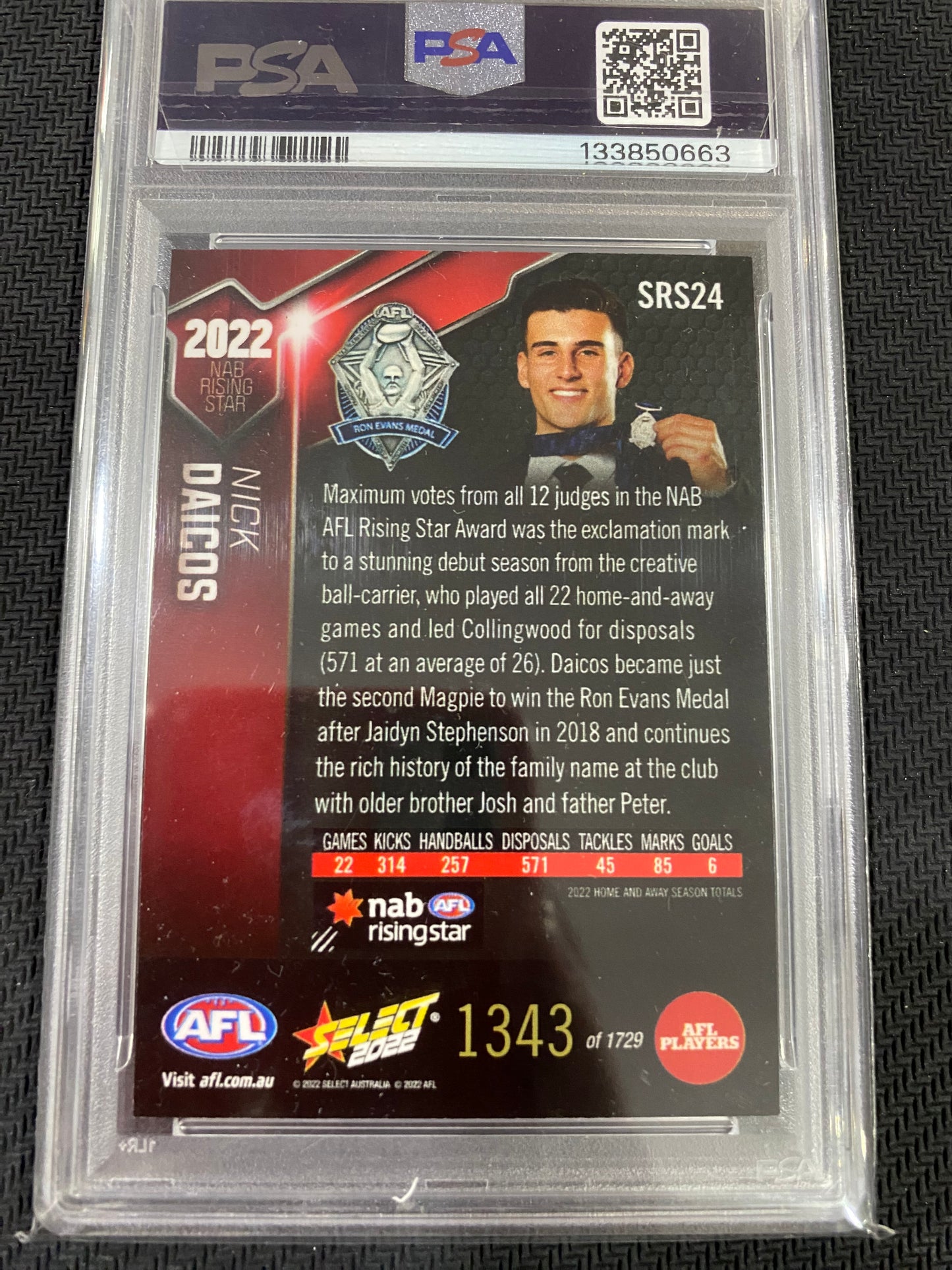 2022 AFL Select - Nick Daicos - PSA 9 - Rising Stars 1343/1729