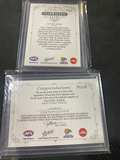 2019 AFL Select Supremacy - Bundle - Daniel Kerr - Premiership Glory Insert 02/40 & Premiership Glory Signature 02/40