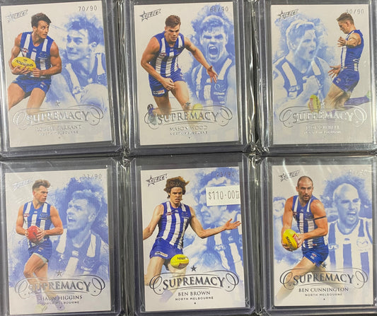 2019 AFL Select Supremacy 6 Card Team Set /90 - Brown, Cunnington, Higgins, Tarrant, Wood and Zeibell