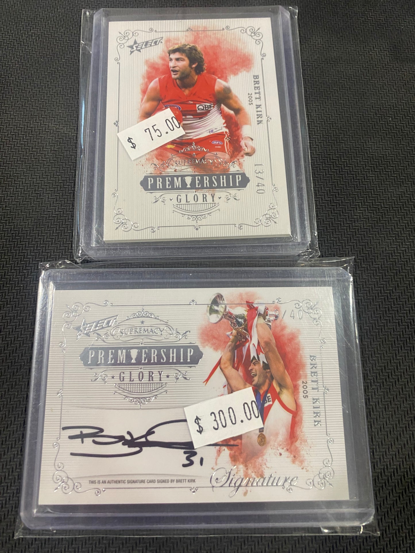 2019 AFL Select Supremacy - Bundle - Brett Kirk - Premiership Glory Insert 13/40 & Premiership Glory Signature 19/40