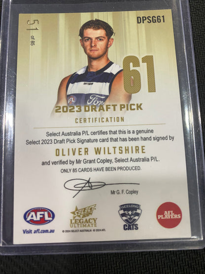2024 AFL Select Legacy - Oliver Wiltshire - Draft Pick Signature Gold 51/85