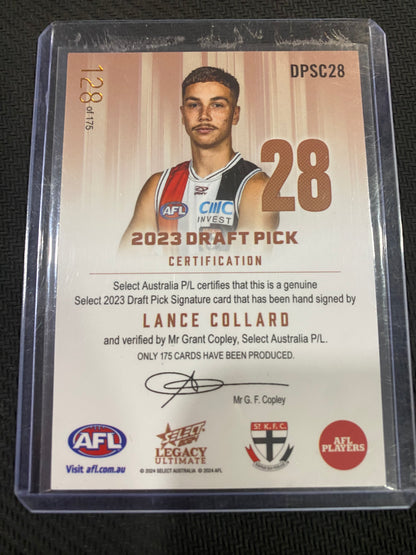 2024 AFL select Legacy Ultimate - Lance Collard - Draft Pick Signature Copper 138/175