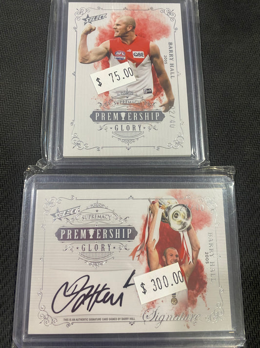 2019 AFL Select Supremacy - Bundle - Barry Hall - Premiership Glory Insert 02/40 & Premiership Glory Signature 27/40