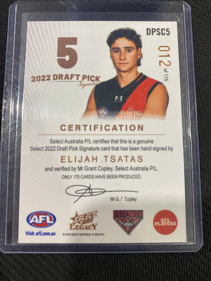 2023 AFL Select Legacy - Elijah Tsatas - Draft Pick Signature Copper  12/175