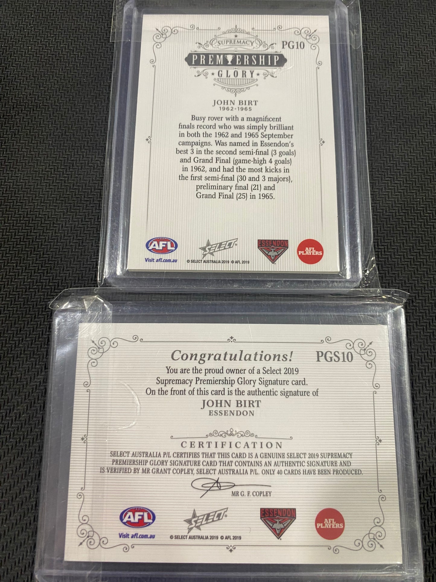 2019 AFL Select - Bundle - John Birt - Premiership Glory Insert 25/40 & Premiership Glory Signature 01/40