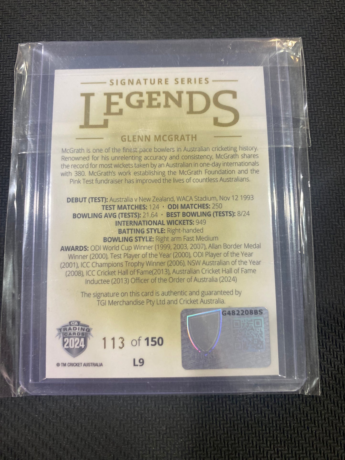 2025 Cricket Trading Cards - Glenn McGrath - Legends Signature 113/150