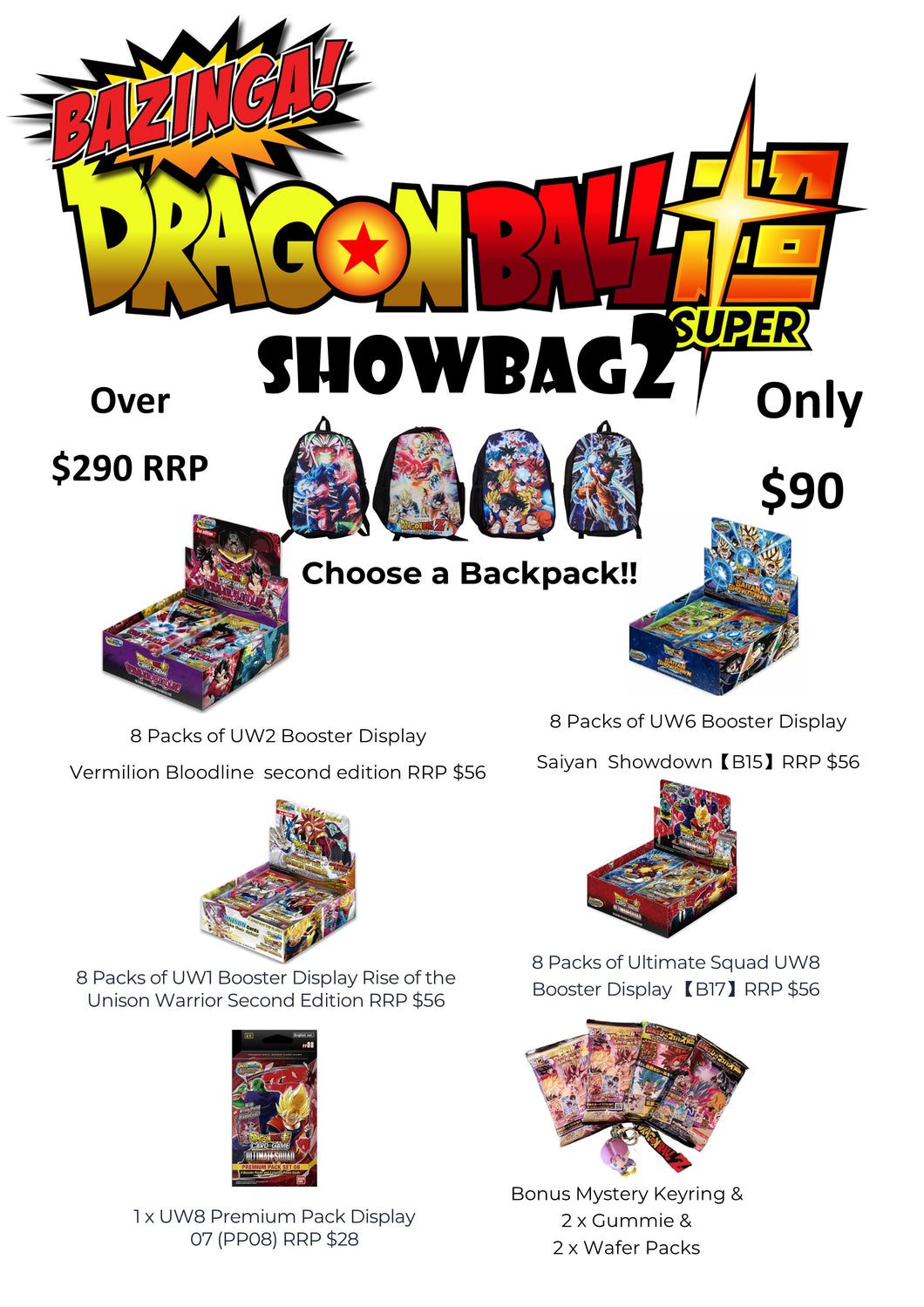 Bazinga's Dragonball Super Showbag 2- Available for shipping from 1st Sept