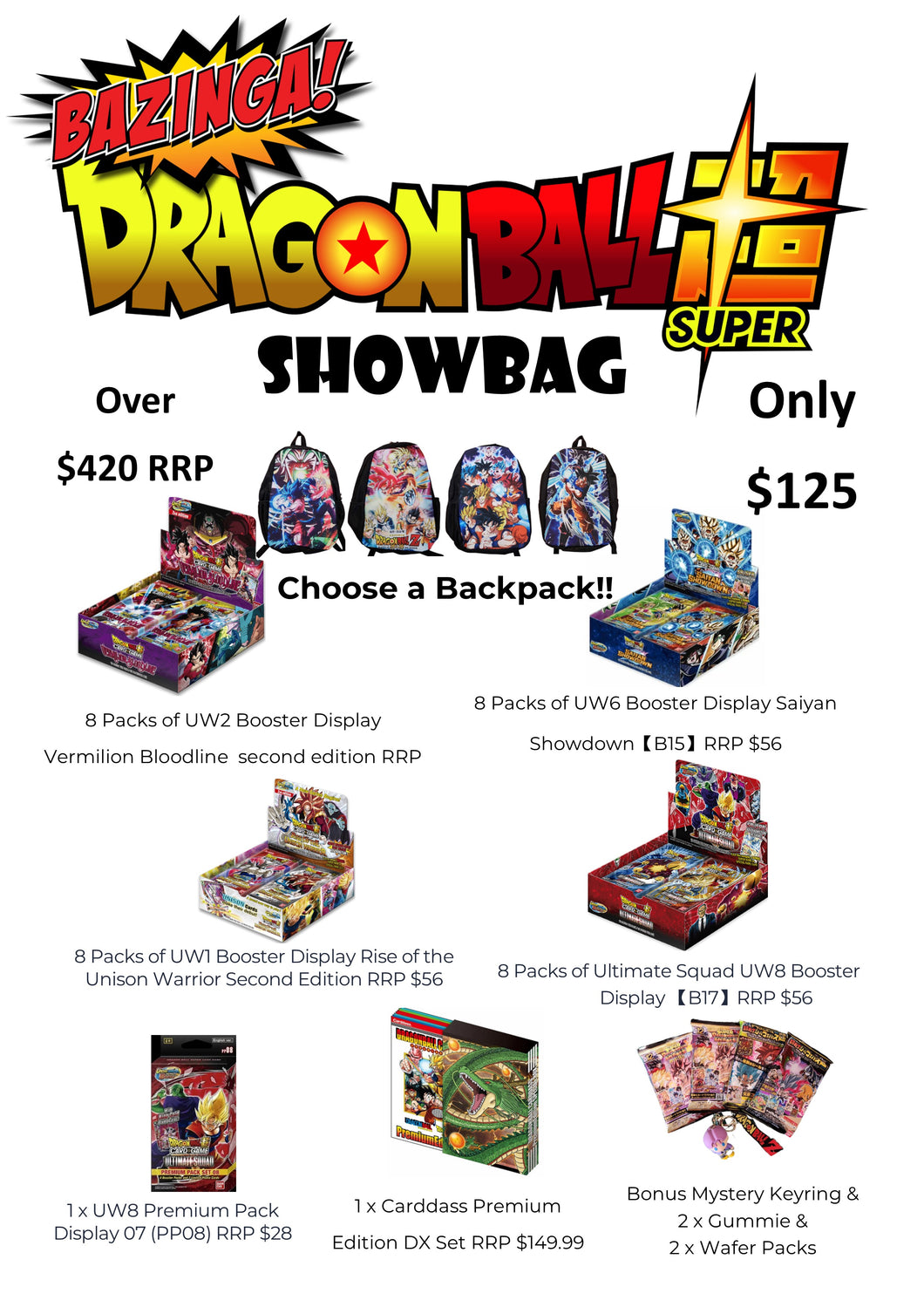 Bazinga's Dragonball Super Showbag- Available for shipping from 1st Sept