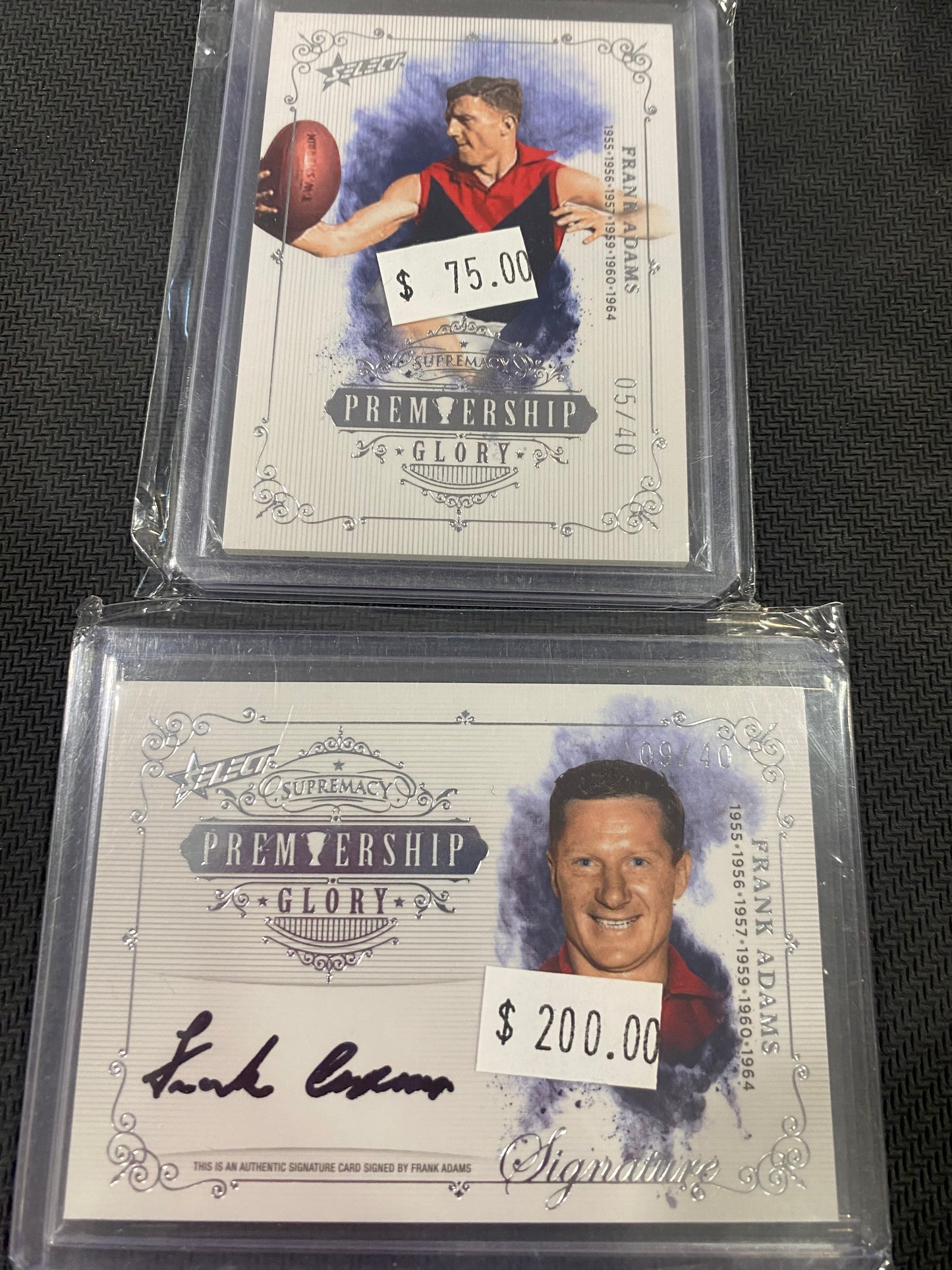 2019 AFL Select Supremacy - Bundle - Frank Adam’s - Premiership Glory Insert 05/40 & Premiership Glory Signature 09/40