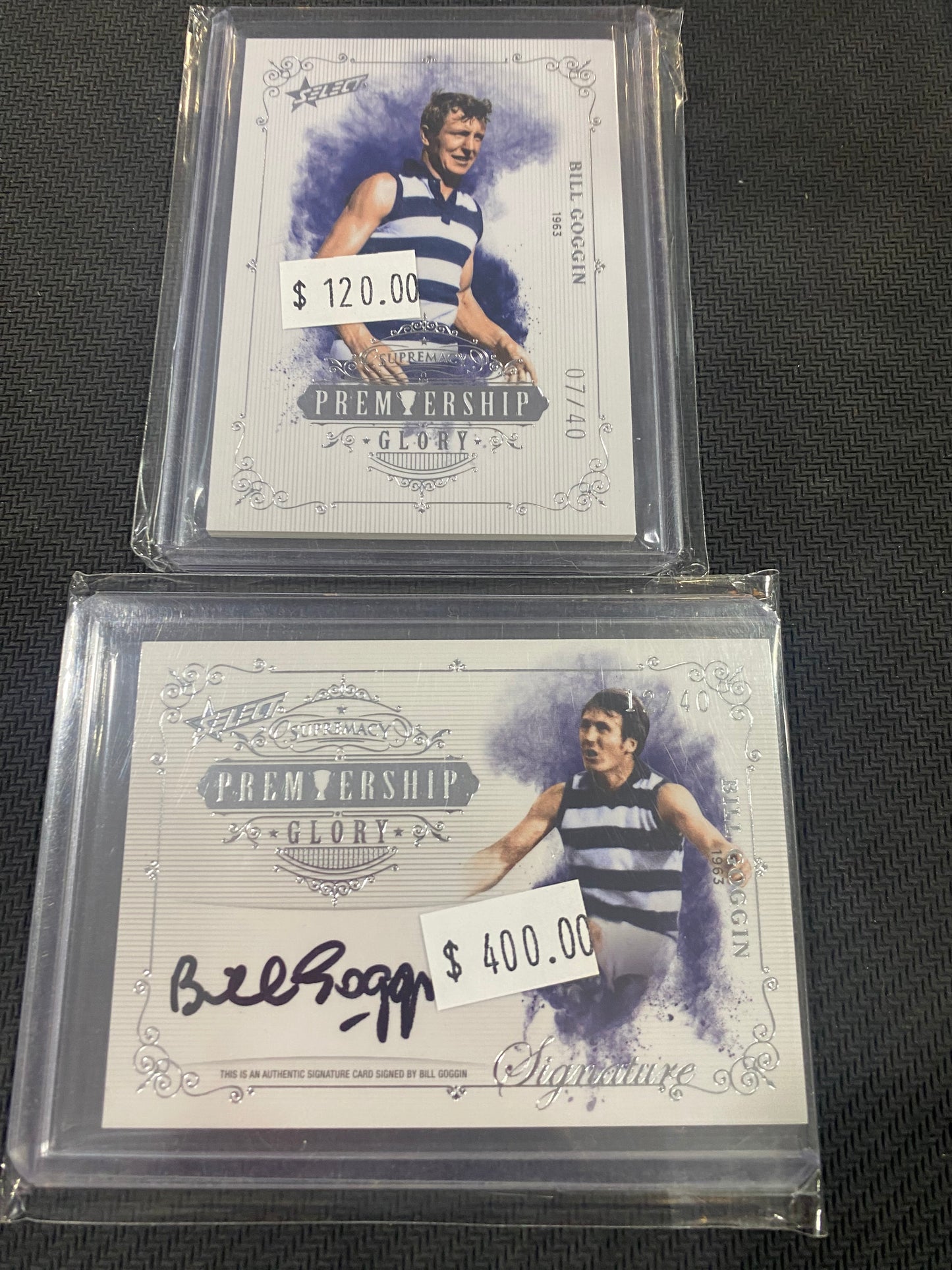 2019 AFL Select Supremacy - Bundle - Bill Goggin - Premiership Glory Insert 07/40 & Premiership Glory Signature 12/40