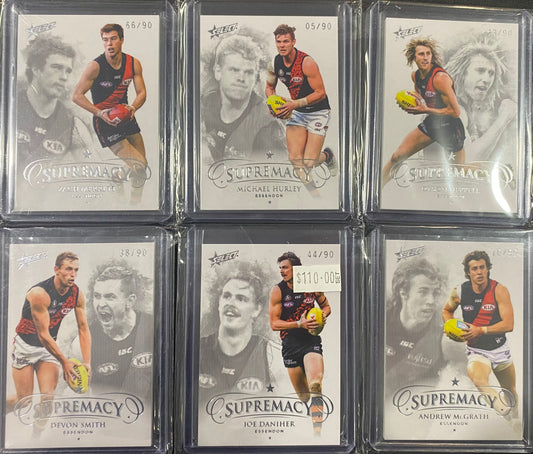 2019 AFL Select Supremacy 6 Card Team Set /90 - Daniher, McGrath, Smith, Heppell, Hurley and Merrett