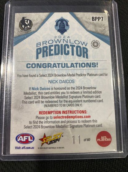 2024 AFL Select - Nick Daicos - Brownlow Predictor Platinum 11/60