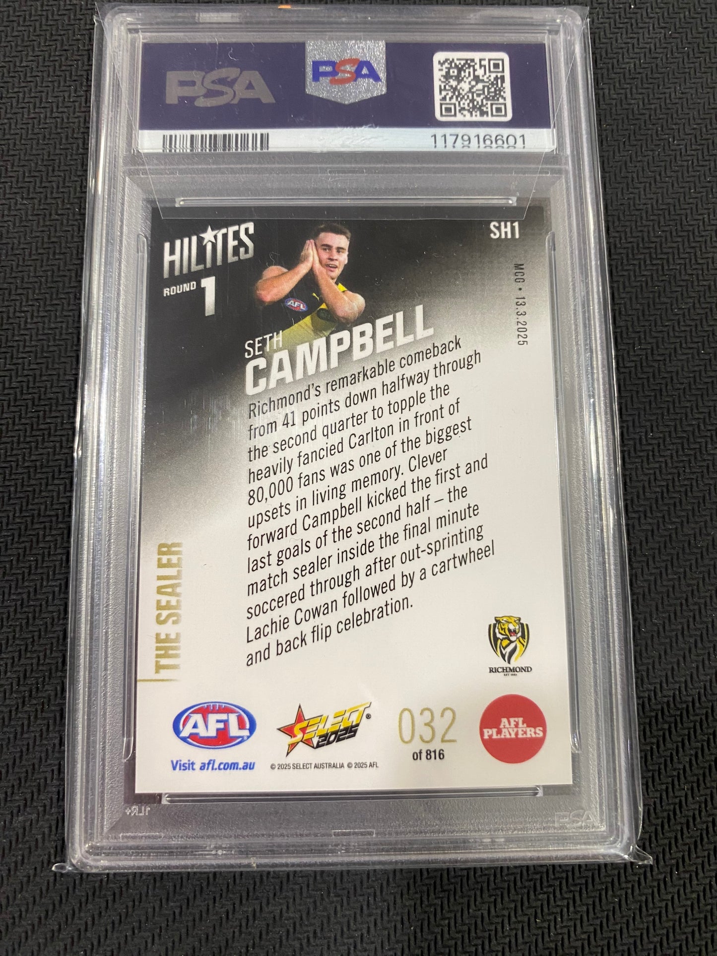 2025 AFL Select - Seth Campbell - PSA 10 - Hilites 32/816