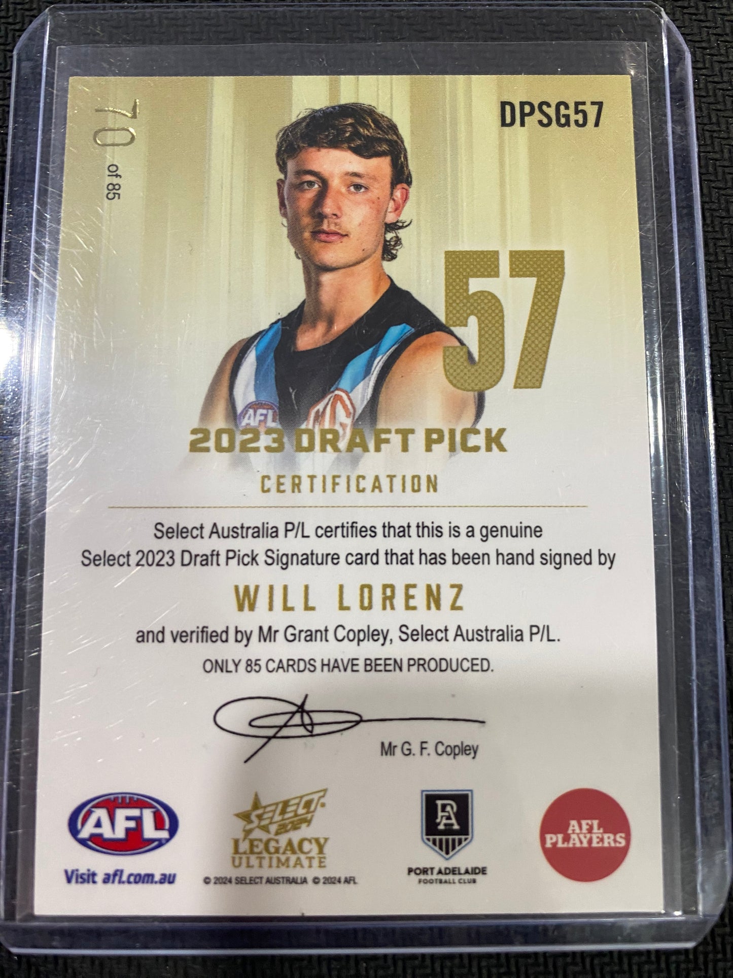 2024 AFL Select Legacy Ultimate - Will Lorenz - Draft Pick Signature Gold 70/85